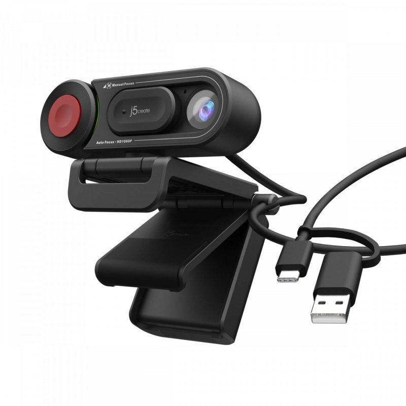 j5create - Webcam - Full HD, USB 2.0 / USB-C Anschluss / Auto- & manuellem Fokusschalter