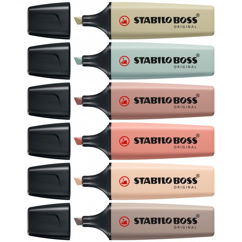 STABILO BOSS NatureColors marqueur 6 pièce(s) Pointe biseautée Noir, Bronze, Marron, Vert, Gris, Vert clair