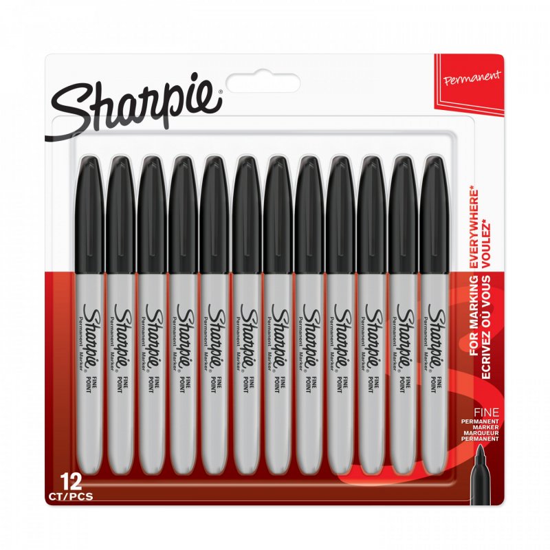 Sharpie - Permanent Marker Fine Black 12-Blister (1996111)