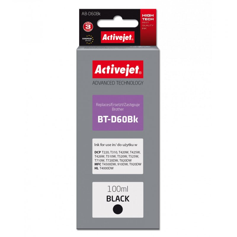 Activejet AB-D60Bk Ink Cartridge (replacement for Brother BT-D60Bk Supreme 100 ml black)