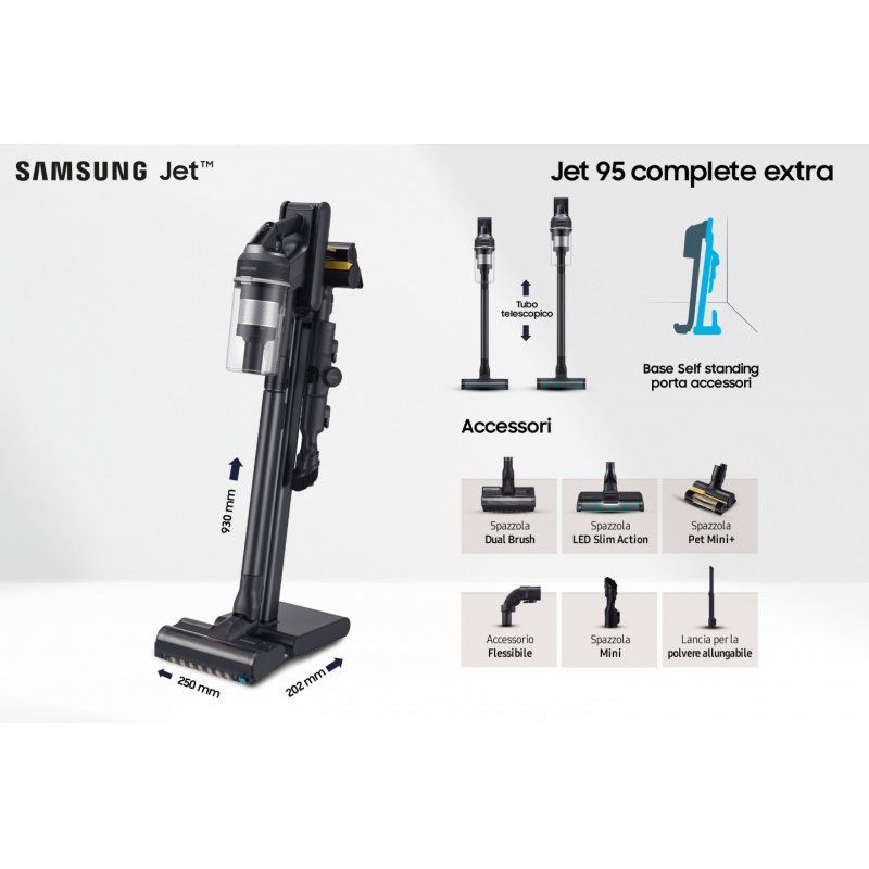 Samsung VS20C9554TK Aspirateur balai Batterie Sec Cyclonique Sans sac 0,8 L 580 W Noir
