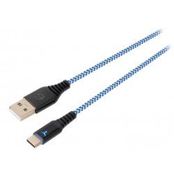 EgoGear - Câble de recharge tressé USB-C de 3m SCH10 Blanc et Bleu pour PS5, Xbox Series X|S, Switch, Switch Lite et