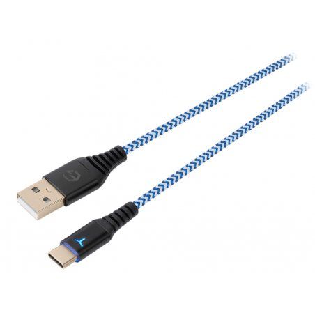 EgoGear - Câble de recharge tressé USB-C de 3m SCH10 Blanc et Bleu pour PS5, Xbox Series X|S, Switch, Switch Lite et