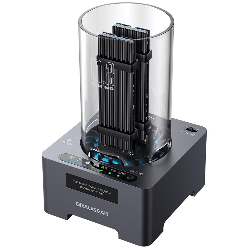 Graugear Klon-Station für M.2-NVMe-SSD - mit Lüfter und One-Touch-Klontaste