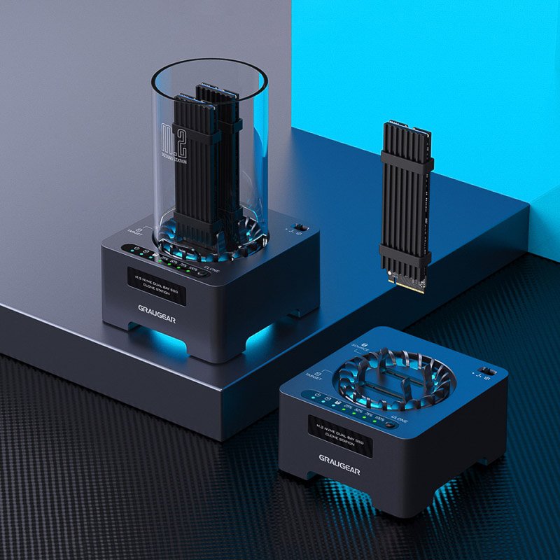 Graugear Klon-Station für M.2-NVMe-SSD - mit Lüfter und One-Touch-Klontaste
