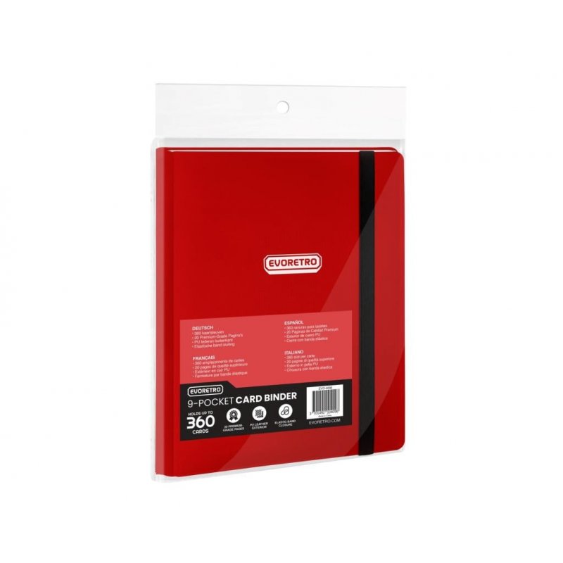 EVORETRO - Classeur cartes rég. 9 poches 360 cartes a/ élastique Rouge