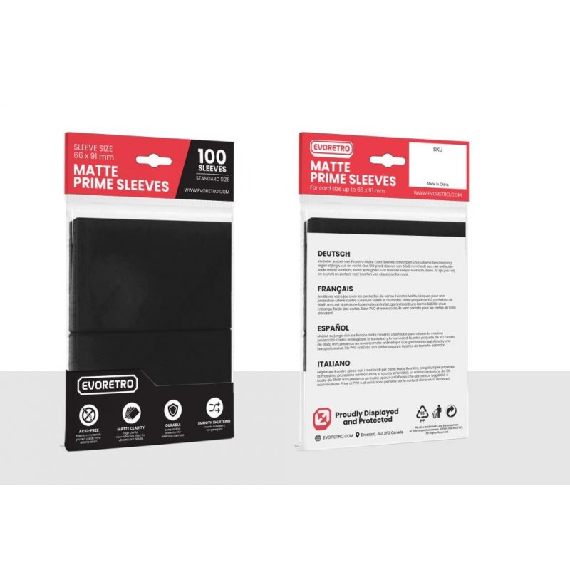 EVORETRO -Pochettes cartes mates Format standard 66x91mm noir 100-Pack