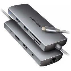 AXAGON HMC-8HLSA USB-C 3.2 Gen 1 Multiport-Hub, 3x USB-A 4K/60Hz HDMI SD/microSD, Gigabit LAN, A
