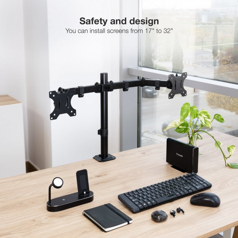 TooQ Desk Stand for 2 Screens 17"-27", Black