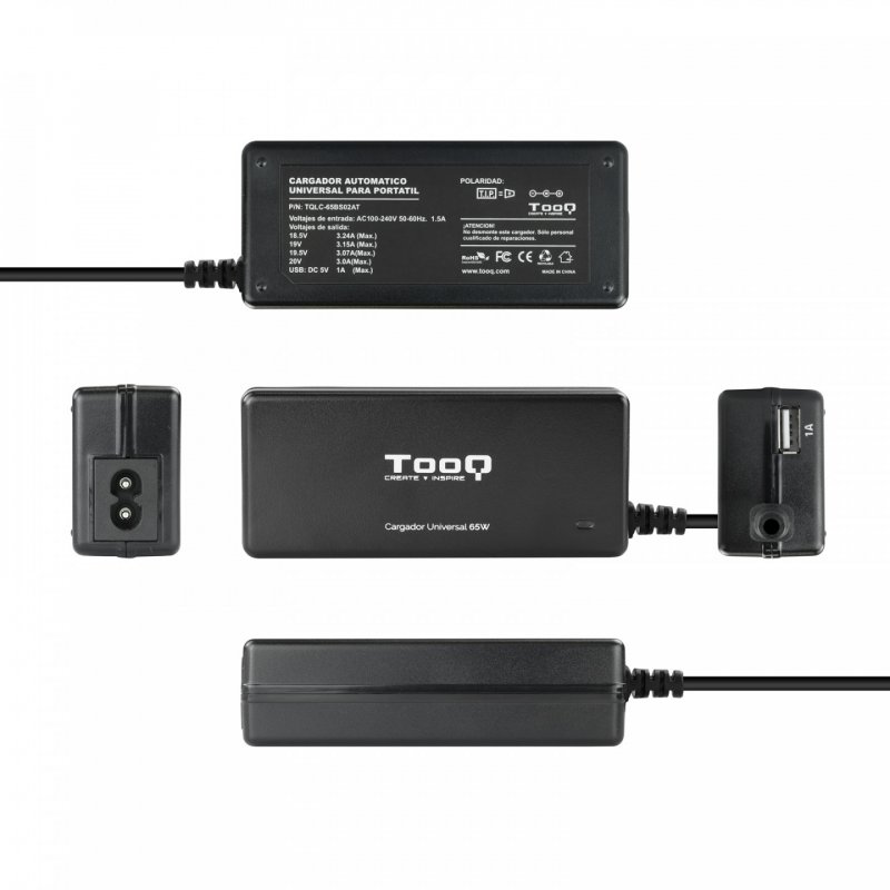 Chargeur universel TooQ 65W - 8 embouts (Noir)