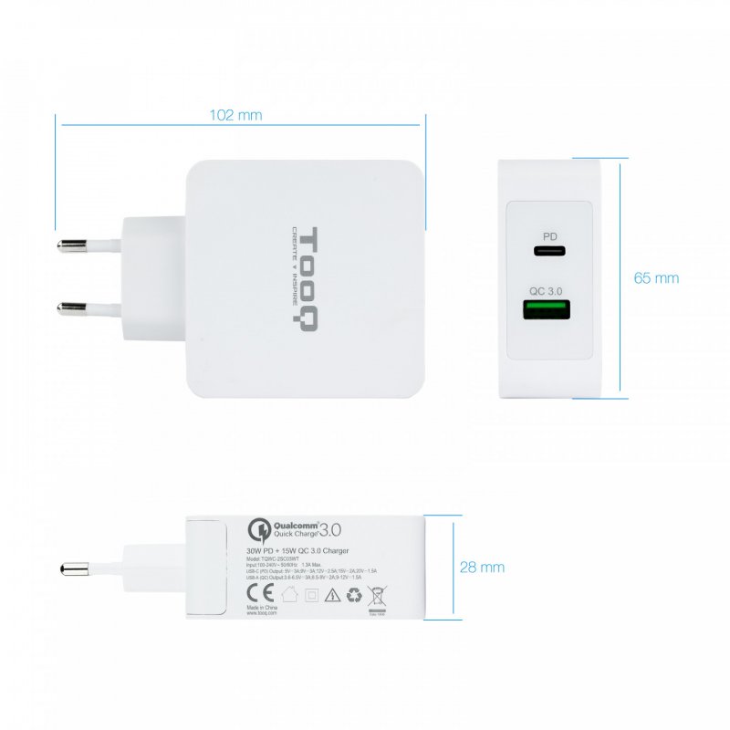 TooQ TQWC-2SC03WT mobile device charger Universal White AC Fast charging Indoor