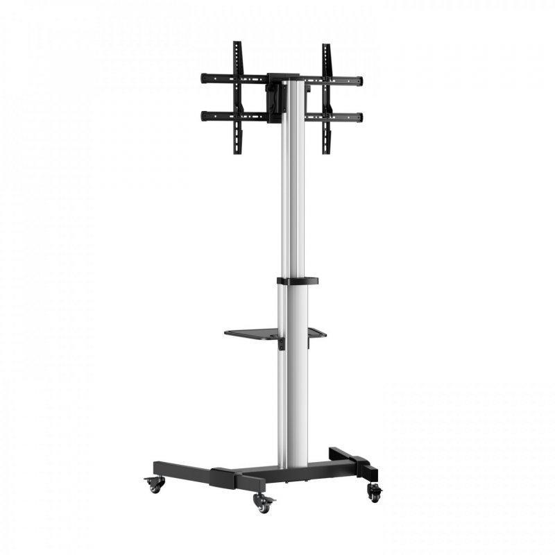 AISENS Soporte de Suelo con Rueda, Bandeja para DVD para Monitor/TV 50Kg de 37-86, Negro-Plata