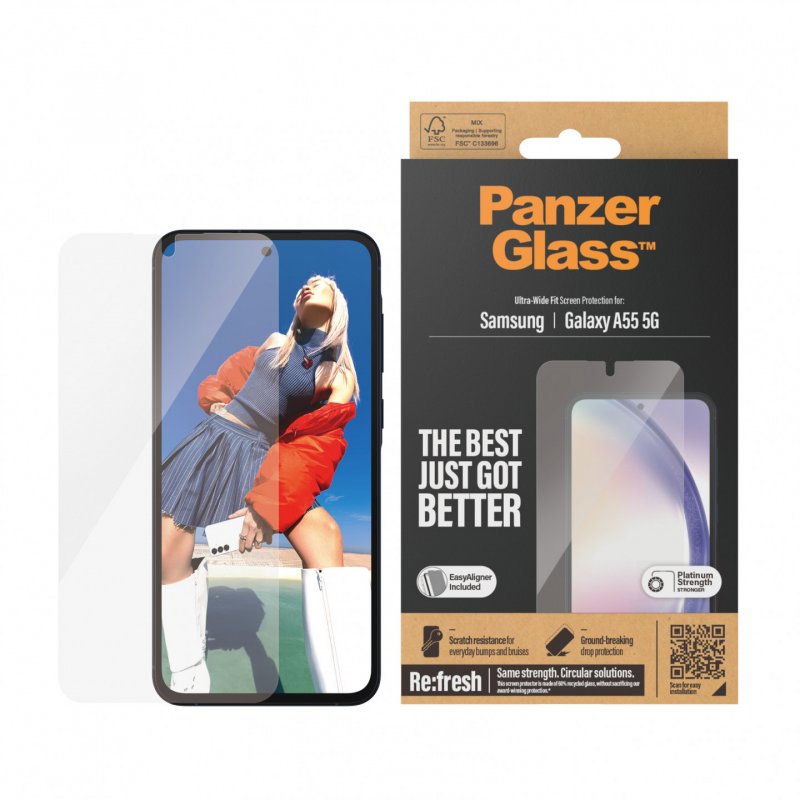 PanzerGlass Screen Protector Samsung Galaxy A55 5G | Ultra-Wide Fit w. EasyAligner
