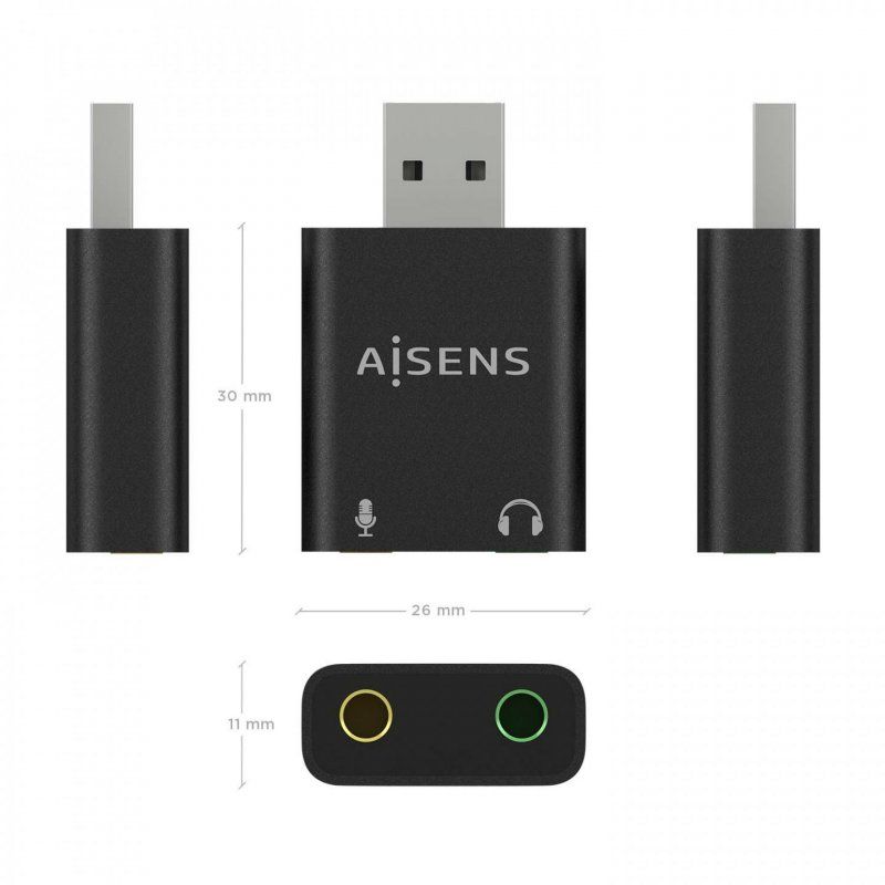 AISENS USB-A to Audio Converter 48Khz, USB-A/M-2xJack 3.5/H, Black