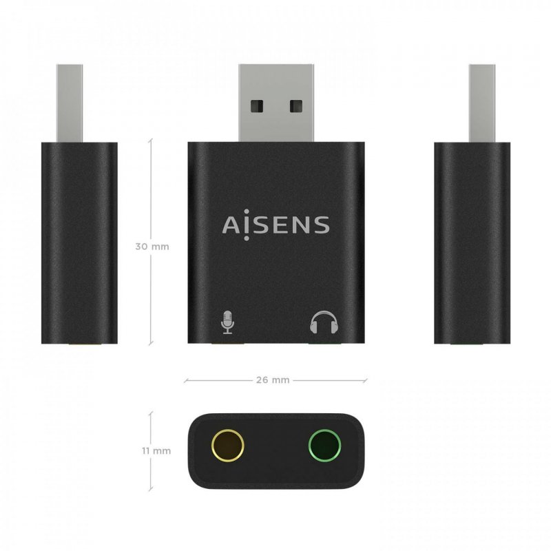 CONVERSOR AISENS USB-A A AUDIO 48KHZ USB-A/M-2XJACK 3.5/H NEGRO