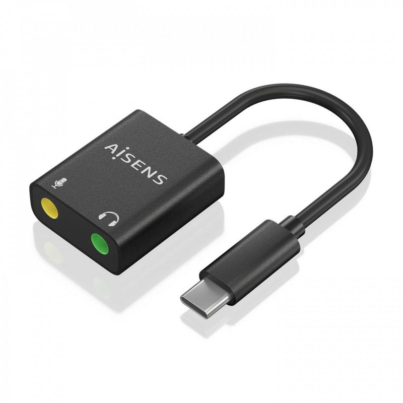 AISENS USB-C to Audio Converter 48Khz, USB-C/M-2xJack 3.5/H, Black, 10cm