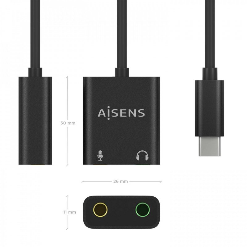 AISENS A109-0767 changeur de genre de câble USB-C 2x 3.5 mm Noir