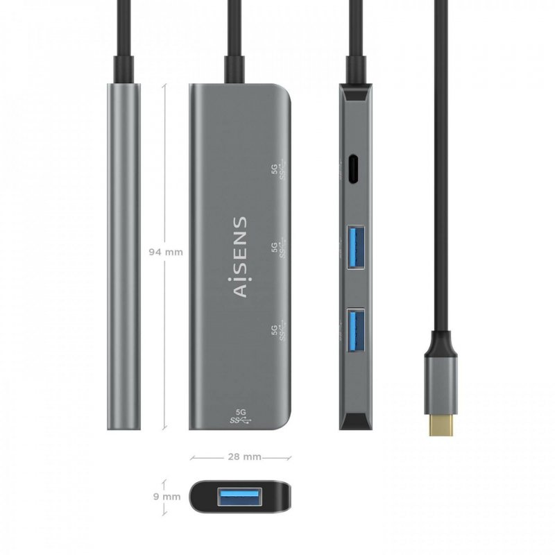 AISENS A109-0762 hub & concentrateur USB 3.2 Gen 1 (3.1 Gen 1) Type-C 5000 Mbit/s Gris