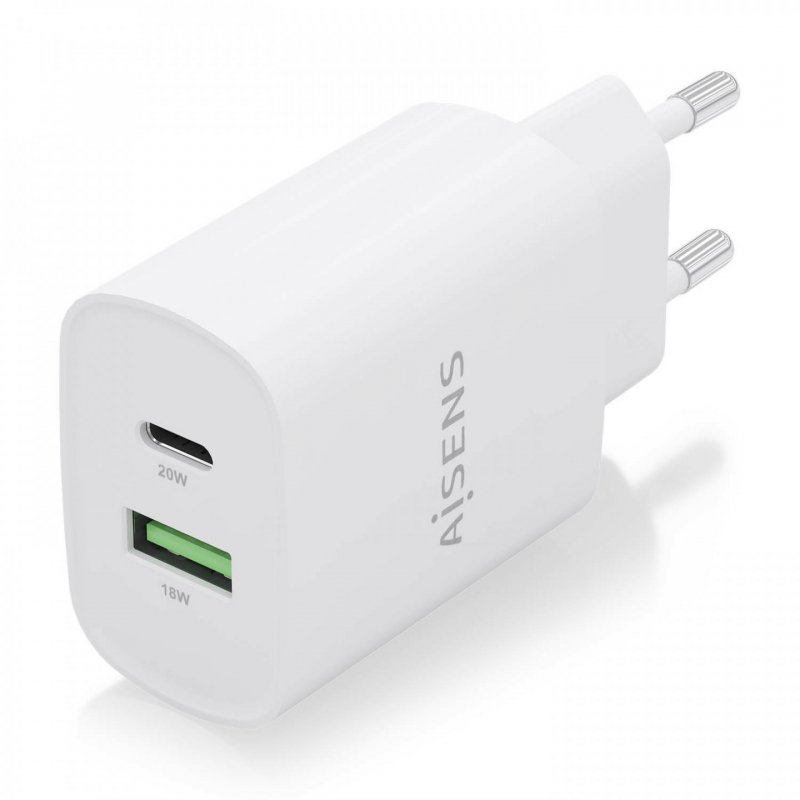 CARGADOR AISENS 20W 1XUSB-C PD3.0 1XUSB-A QC3.0 BLANCO