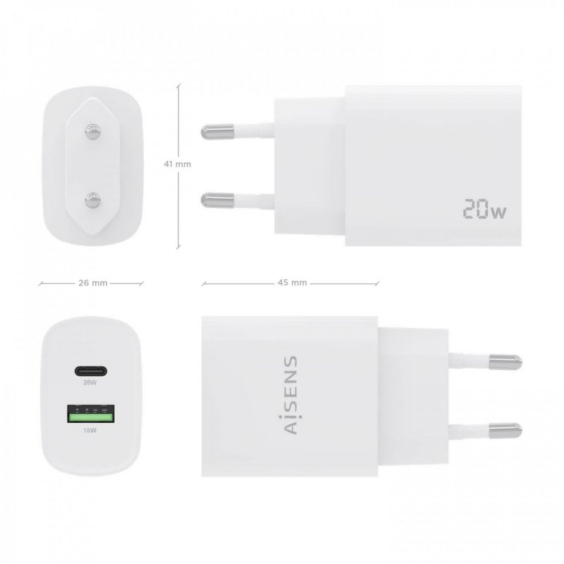 AISENS A110-0754 chargeur d'appareils mobiles Universel Blanc Secteur Charge rapide Intérieure