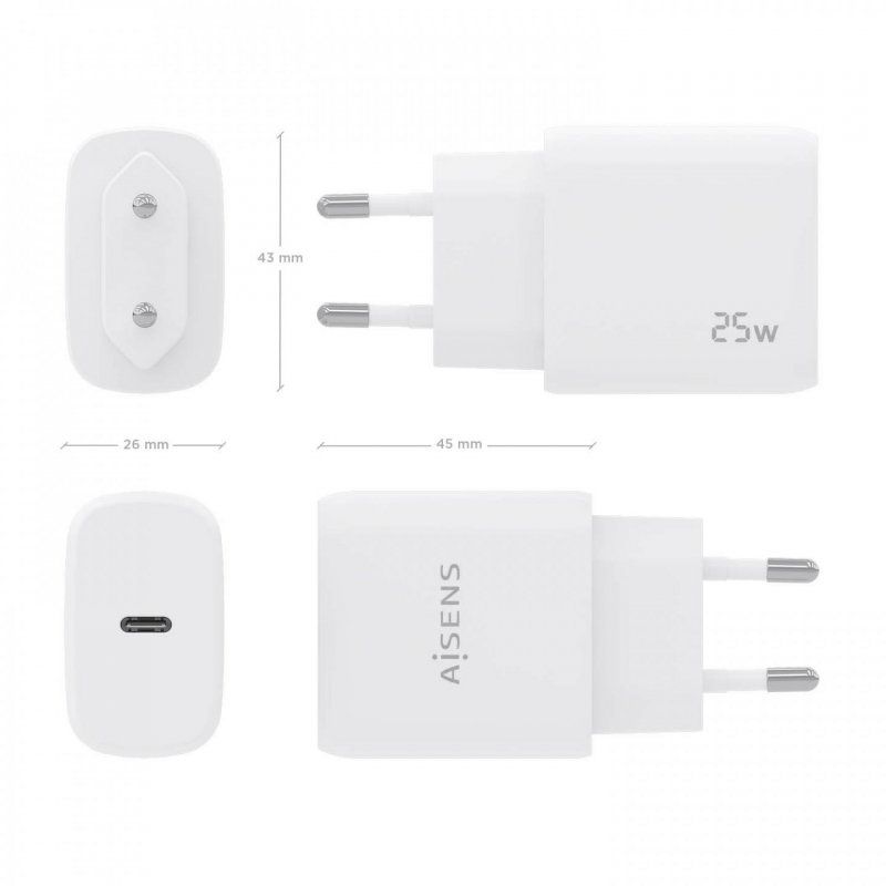 CARGADOR AISENS USB-C PD3.0 1 PUERTO 1XUSB-C 25W BLANCO
