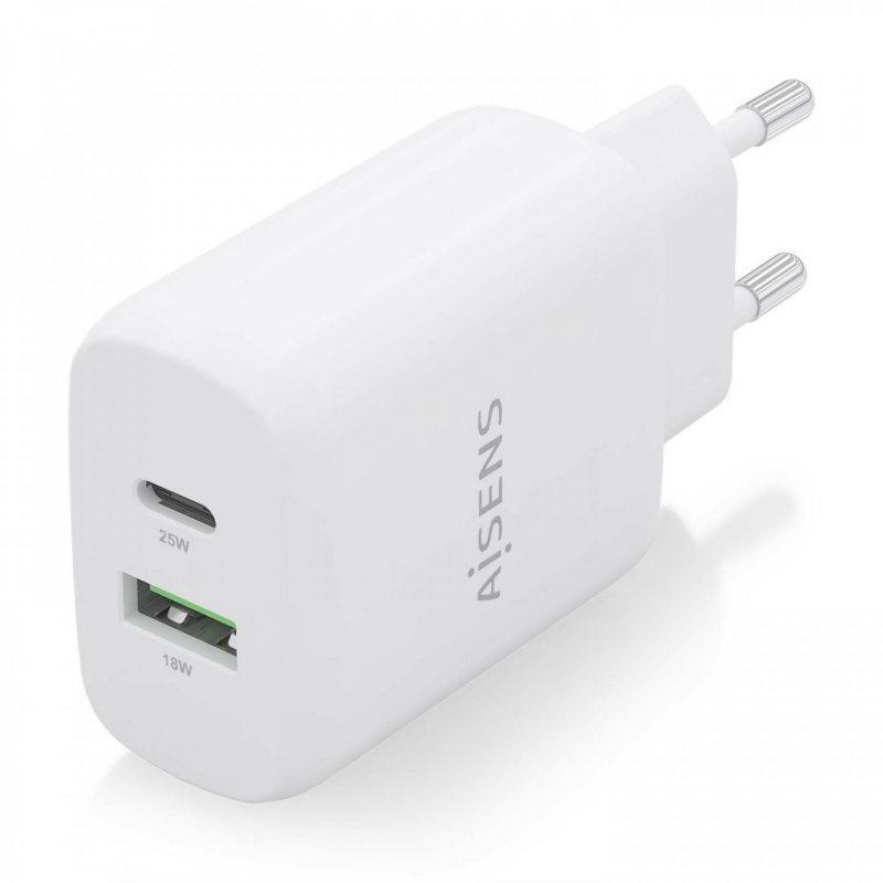 CARGADOR AISENS 25W 1XUSB-C PD3.0 1XUSB-A QC3.0 BLANCO