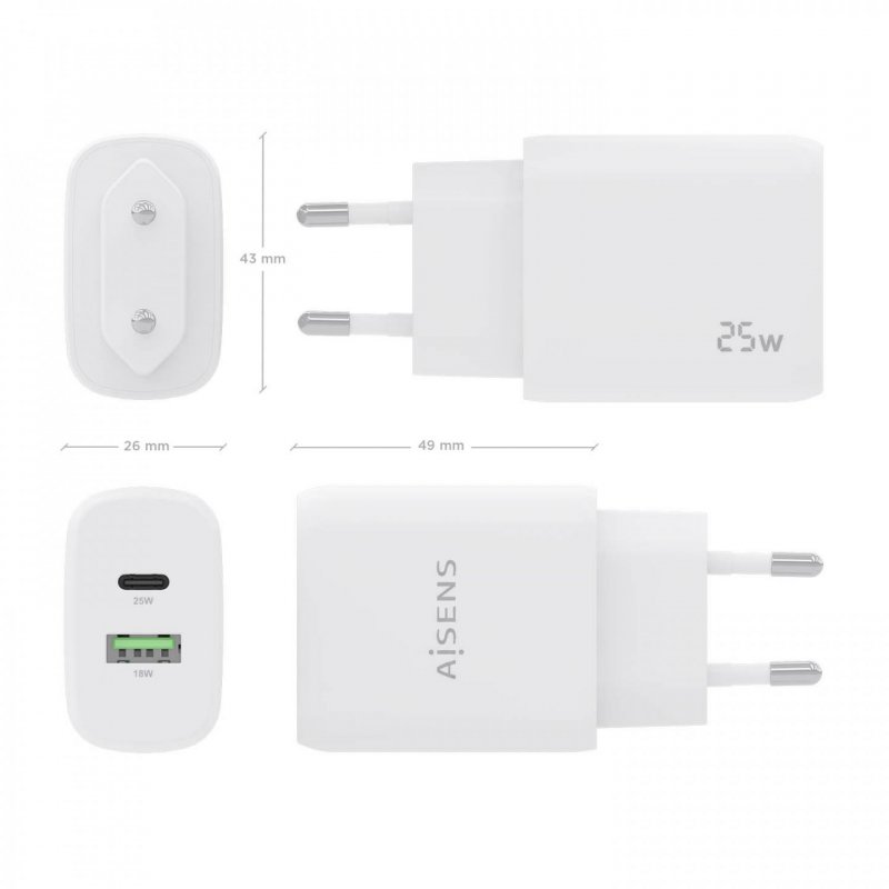 AISENS A110-0758 chargeur d'appareils mobiles Universel Blanc Secteur Charge rapide Intérieure