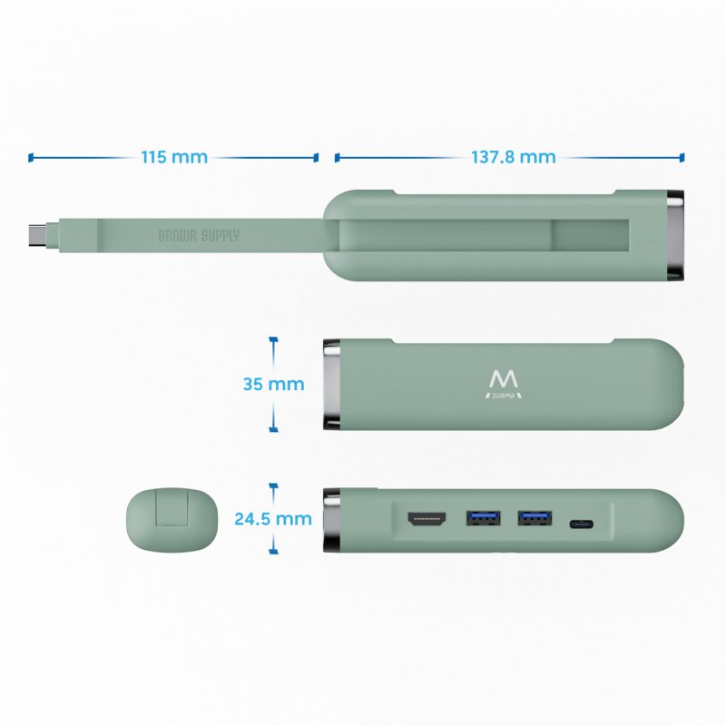 Ewent EW1148 station d'accueil Avec fil USB 3.2 Gen 1 (3.1 Gen 1) Type-C Vert