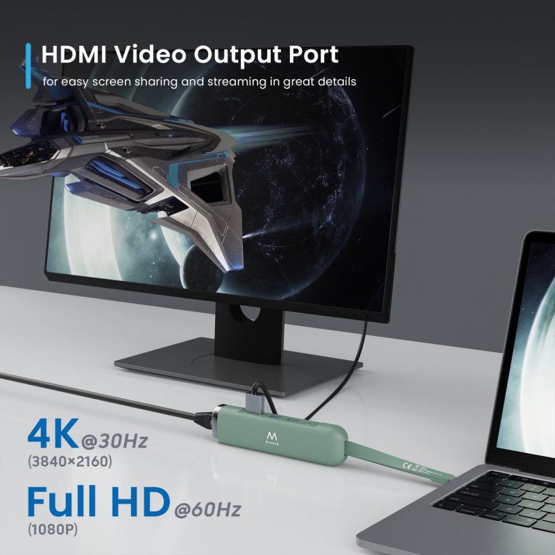 HUB EWENT USB-C Y USB-A MULTIPORT DOCK 5-1 HDMI VERDE