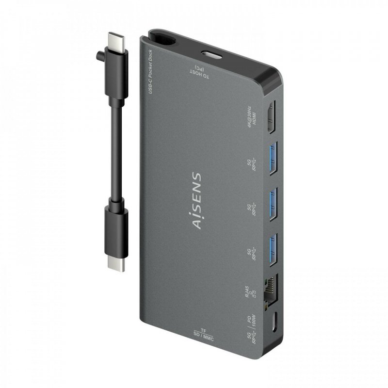 AISENS ASUC-8P015-GR station d'accueil Avec fil USB 3.2 Gen 1 (3.1 Gen 1) Type-C Gris