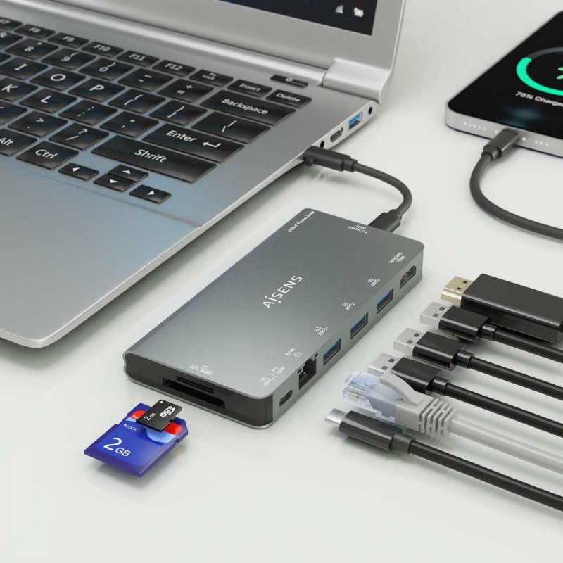 AISENS ASUC-8P015-GR station d'accueil Avec fil USB 3.2 Gen 1 (3.1 Gen 1) Type-C Gris