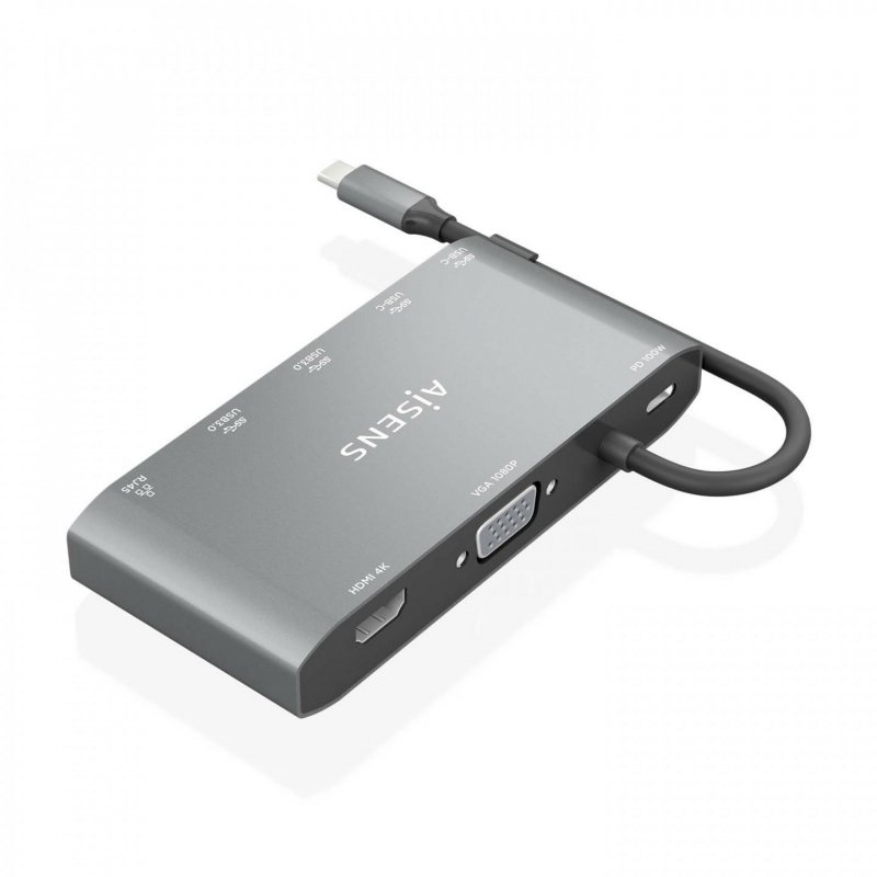 USB-C DOCK AISENS 8 EN 1 HDMI VGA RJ45 2XUSB-A 2XUSB-C 5G USB-C PD