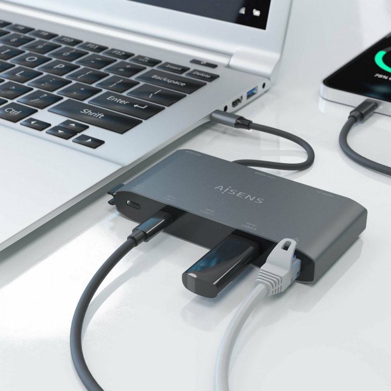 USB-C DOCK AISENS 8 EN 1 HDMI VGA RJ45 2XUSB-A 2XUSB-C 5G USB-C PD