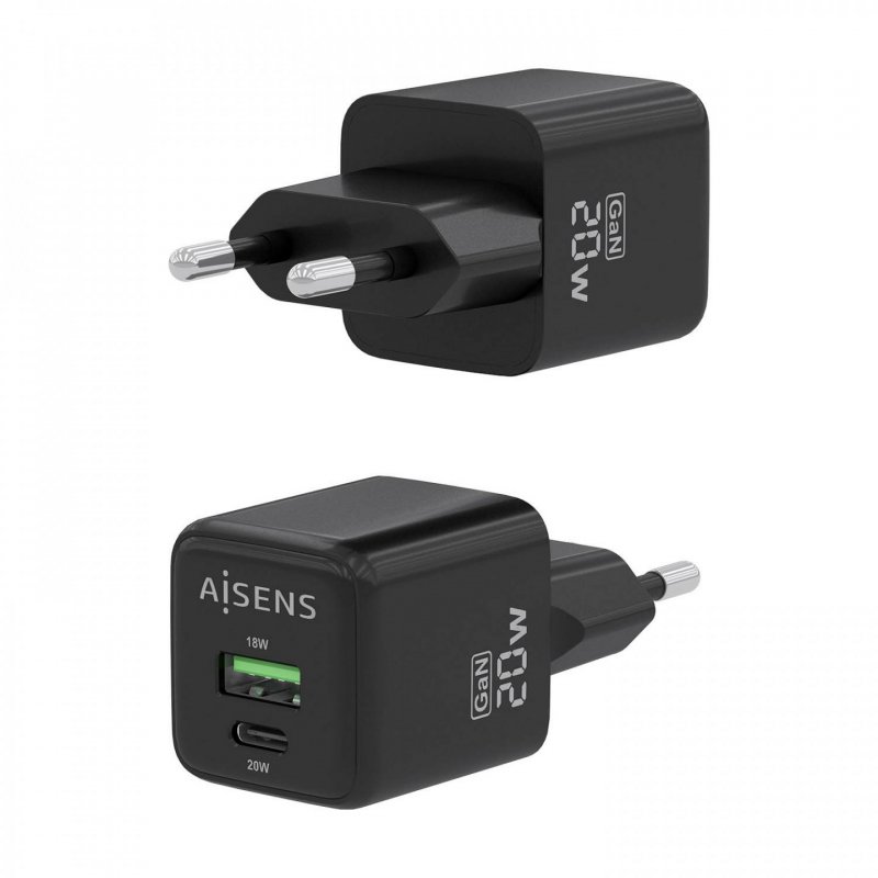 AISENS ASCH-20W2P011-BK mobile device charger Universal Black AC Fast charging Indoor