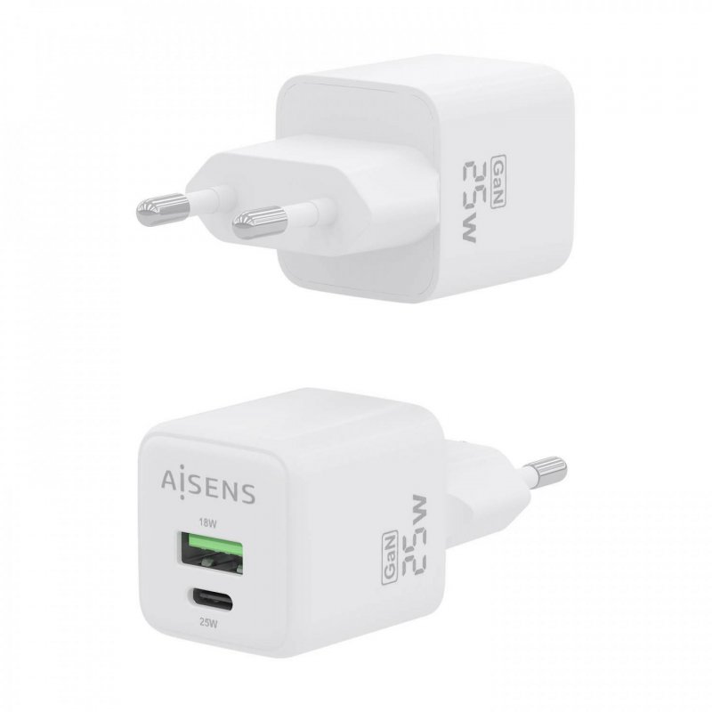 CARGADOR AISENS GAN 25W 1XUSB-C PD3.0 QC4.0 1XUSB-A QC3.0 BLANCO