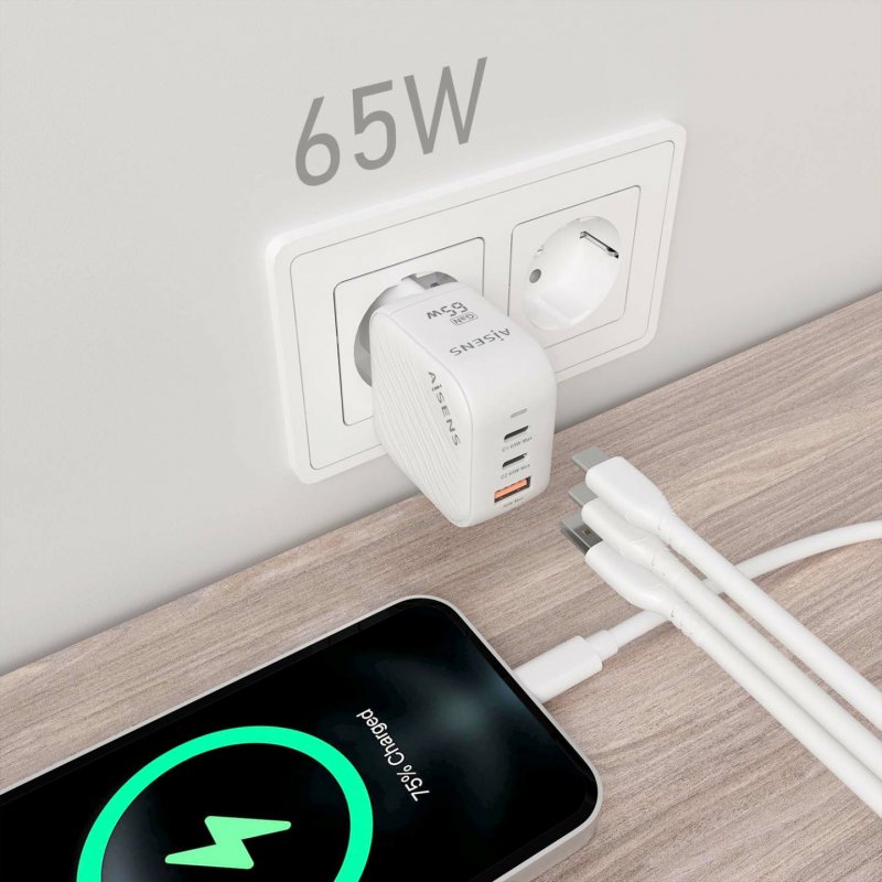 AISENS ASCH-65W3P026-W chargeur d'appareils mobiles Universel Blanc Secteur Charge rapide Intérieure
