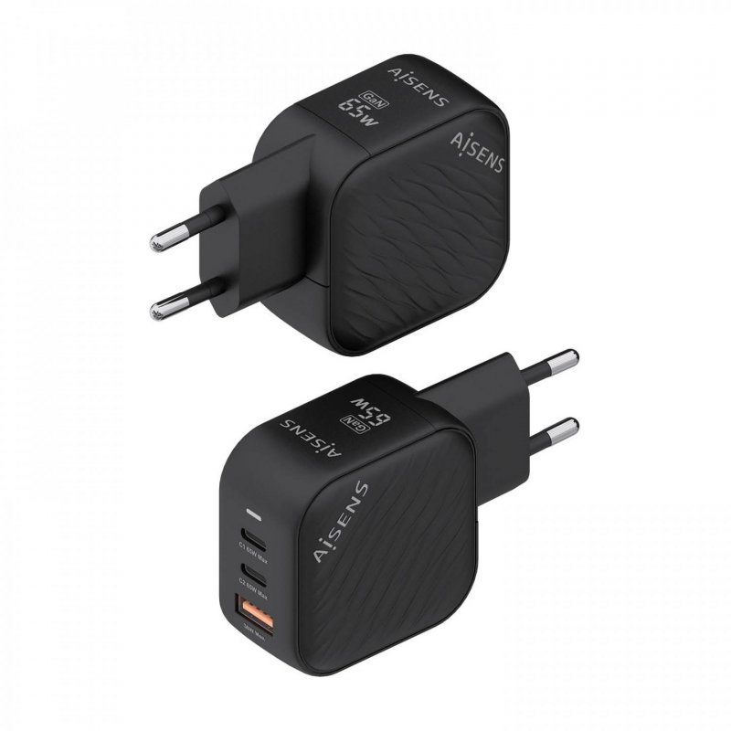 AISENS ASCH-65W3P027-BK mobile device charger Universal Black AC Fast charging Indoor