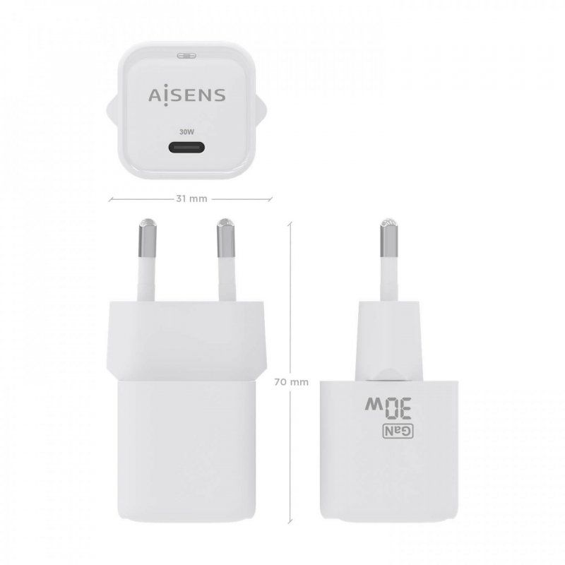 AISENS ASCH-30W1P018-W mobile device charger Universal White AC Fast charging Indoor