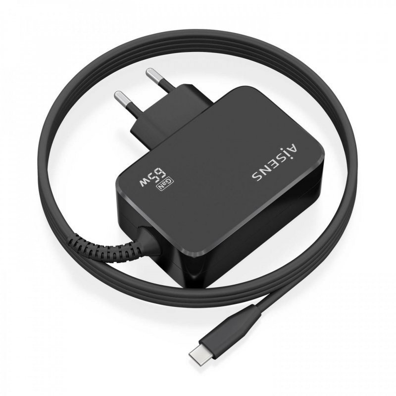 CARGADOR AISENS GAN 65W PD3.0 1XUSB-C 1.8M NEGRO