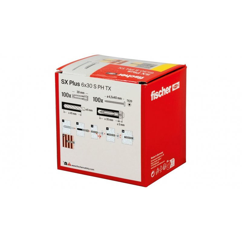 Dübel SX Plus 6x30 PH TX (hellgrau, 100 Stück, mit TORX-Schraube)