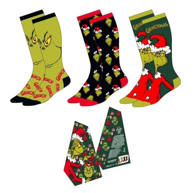 GRINCH - Pack de 3 Paires de Chaussettes (Taille 38-45)