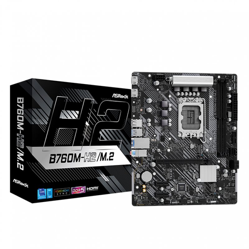 Asrock B760M-H2/M.2, Intel B760, 1700, Micro ATX, 2 DDR5, 2 HDMI, 2.5G LAN, PCIe4, 2x M.2