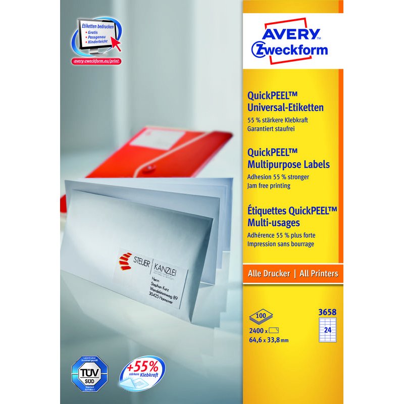 Avery 3658Z étiquette auto-collante Rectangle Blanc 2400 pièce(s)
