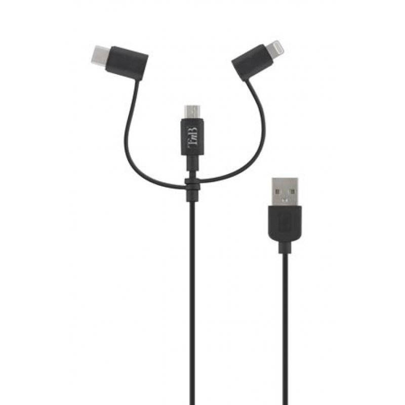 Câble T'nB 3en1 USB - Lightning / Micro-USB / USB-C M/M 1,5m (Noir)