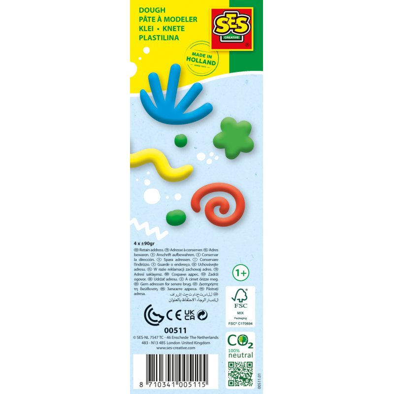 SES Creative Pâte à modeler Feel good - Pure (4x90gr)