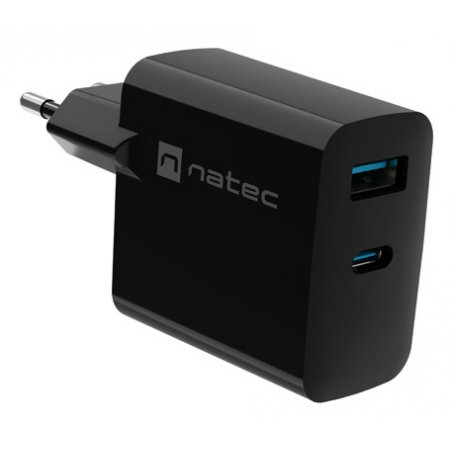 CARGADOR NATEC RIBERA GAN 45W PD3.0 QC3.0 1XUSB-A 1XUSB-C NEGRO