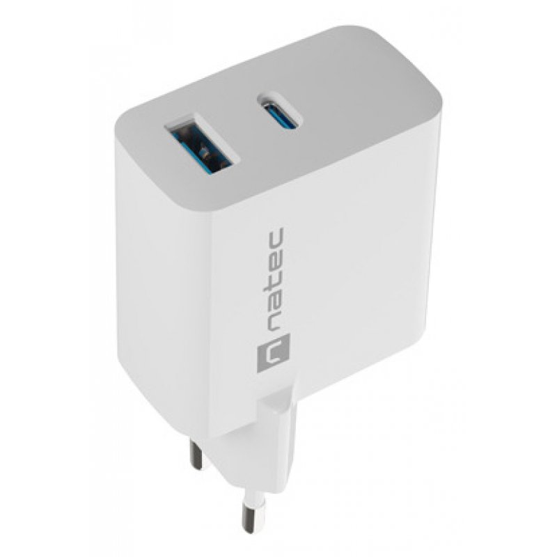 CARGADOR NATEC RIBERA GAN 45W PD3.0 QC3.0 1XUSB-A 1XUSB-C BLANCO