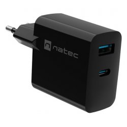 CARGADOR NATEC RIBERA GAN 65W PD3.0 QC3.0 1XUSB-A 1XUSB-C NEGRO
