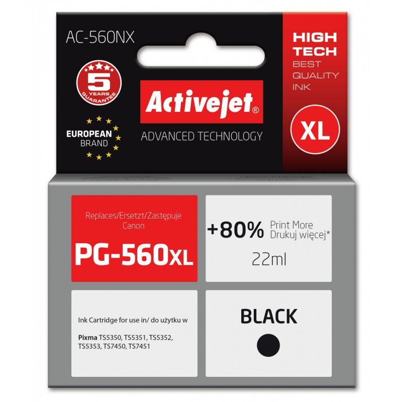 Activejet AC-560NX Printer Ink for Brother Replacement Canon PG-560XL Supreme 22 ml black