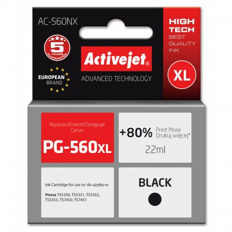 Activejet AC-560NX Printer Ink for Brother Replacement Canon PG-560XL Supreme 22 ml black